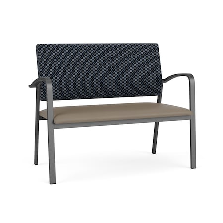 Lesro Newport 2 Seat Tandem Seating Metal Frame No Center Arms, Charcoal, RS Night Sky Back, MD Farro Seat NP1501